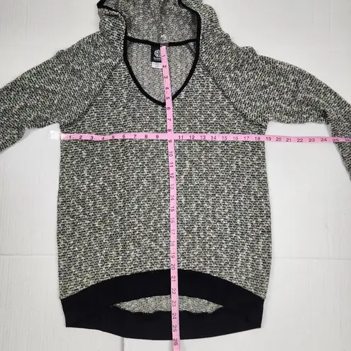 Bobeau Knit Hooded Sweater Sage Green Black Trim Semi-sheer Size M