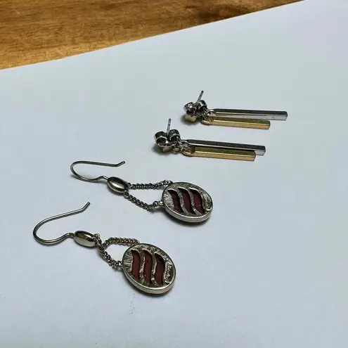 Monet / Avon Signed Lot Of 2 Metal Dangle Drop Pierced Earrings