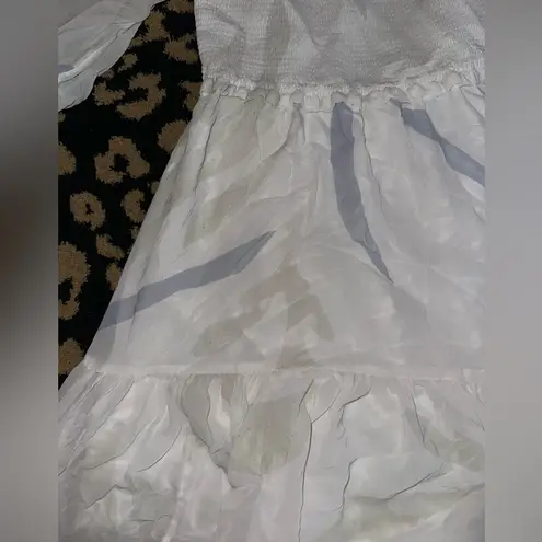 Wilfred Tempest White & Multi Smocked Sheer Square Neck Dress Sz. S