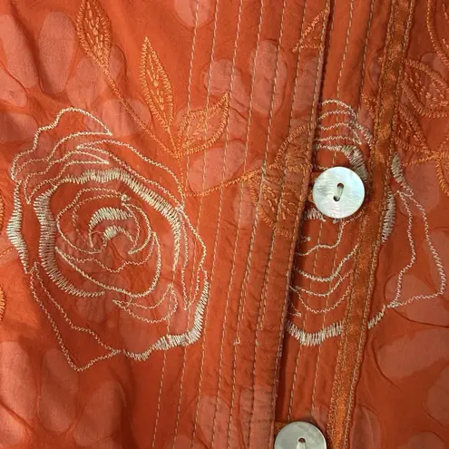 Vintage Mirasol Floral Jacket Womens Large Embroidered Orange Boho Bright Artsy