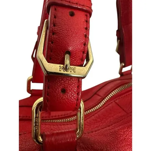 MCM Authentic Red Leather Pebble Handbag Purse Pocketbook Medium Sized READ
