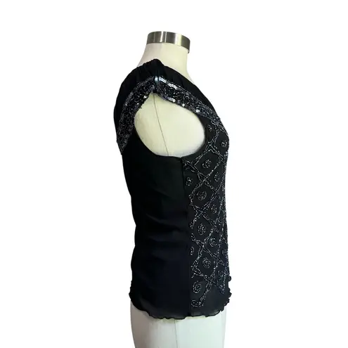 Source Unknown Vintage Black Beaded Evening Sequin Evening Wear Blouse Sz M