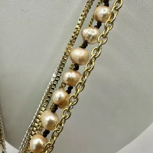 Nakamol brown and cream pearl multi strand long chain necklace