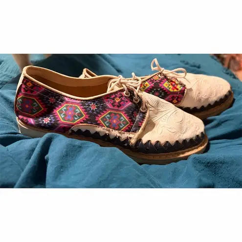 Handmade Oxford Women Shoes Size 7 Multicolor Embroidered Leather