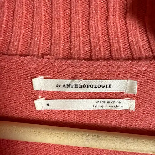 Anthropologie  Margarita Pink Button Mock Neck Long Sleeve Tunic Sweater Size M