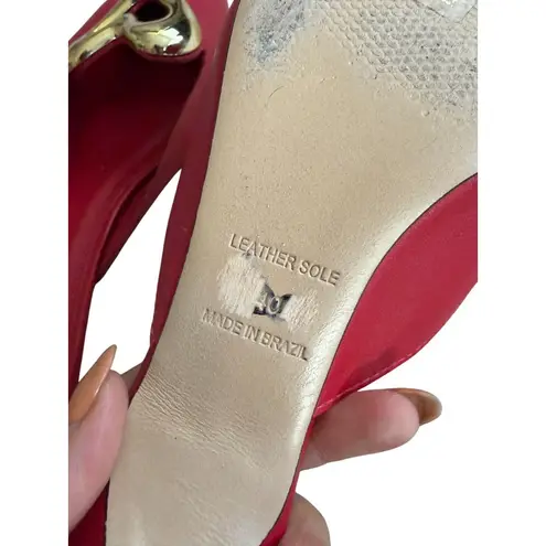 Maeve Red Leather Gold Heart Mules Heels Size 40 / 10