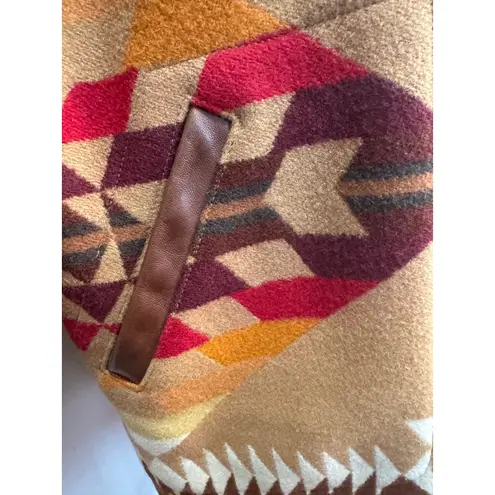 Pendleton Vintage Aztec Navajo Leather Wool blanket ranch car Coat jacket L
