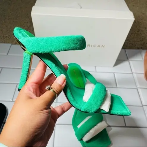 Good American  Terry Slip-On High Heeled Sandals - Green TRENDY Y2K‎