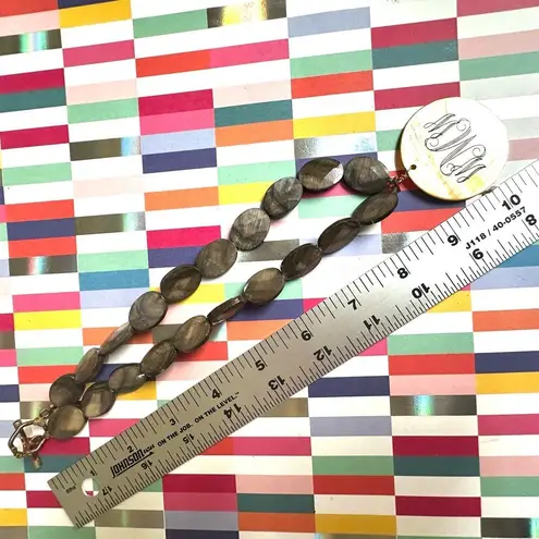 Gray Shell Beaded Monogram Pendant Necklace with Toggle Clasp