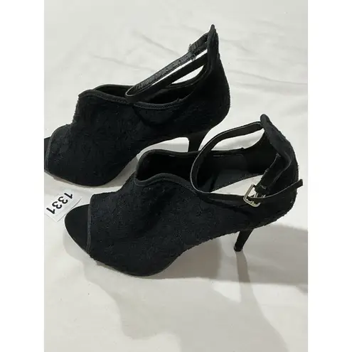Woman’s Mix No 6 Muse 8.5 Black Open Toe High Heel Ankle Strap Close Dress Shoe