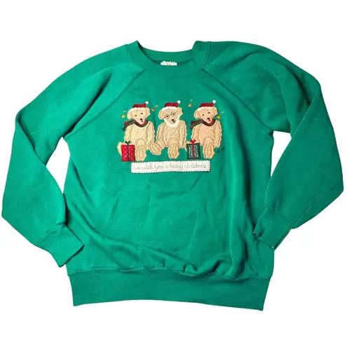 Valerie Sockwell Folk Art Christmas Green Shirt Womens Large Bears 90s Vintage