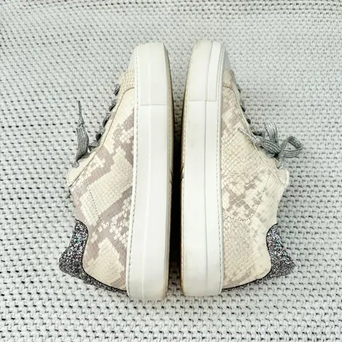 P448 Beige Snake Print Thea Low To Platform Lace Up Sneaker Glitter Heel 40 Wmn