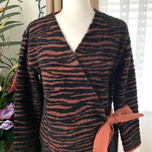 J.O.A. NEW Zebra Print Fuzzy Long Wrap Cardigan Duster in Black / Brown