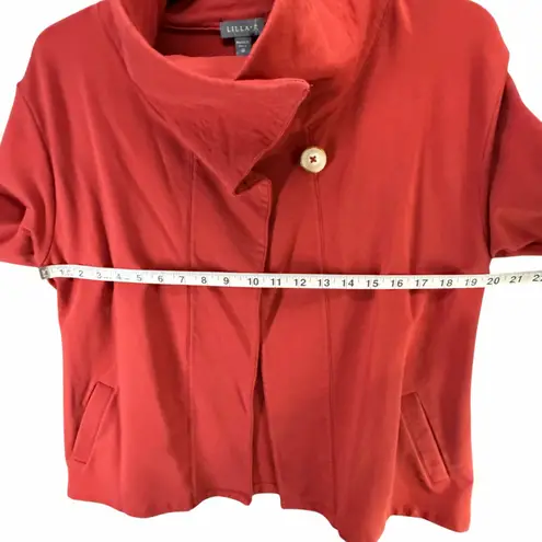 Lilla P Jacket Womens M Coral Red Asymmetrical Button Coat Cozy Modern Casual Size M