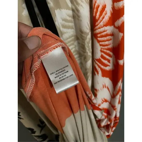 Roz & Ali  Floral Black Orange Deep V Neck Tie Waist Sleeveless Dress Size 12