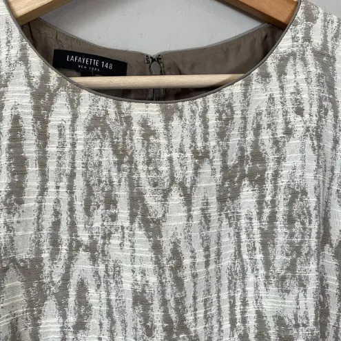 Lafayette 148 Sleeveless Patterned Sheath Dress Women's Size 8 Cream Tan Career