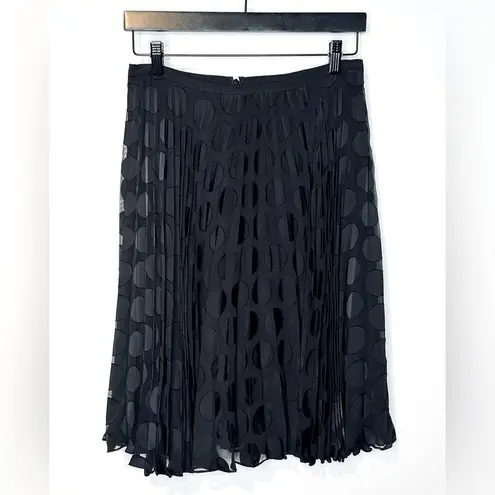 Paul Smith Black Pleated Chiffon Circle Print Midi Skirt Size 42