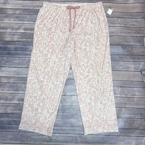 Ellen Tracy Ivory Pink Leopard Velour Button Up Elastic Waistband Pants Pajamas