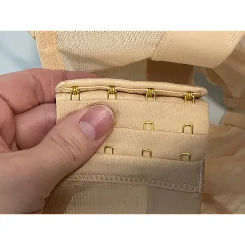 Sheer Lace Longline Bralette Beige Unlined Underwire Cups Adjustable 32DDD Straps Tan Size undefined