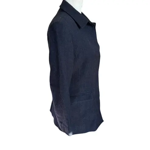 Women's dark blue long sleeve collared button down fully lined wool jacket 6