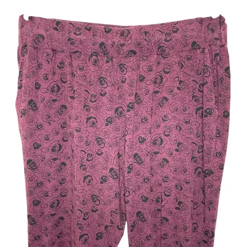 ANY BODY Burgundy and Black Floral Print Lightweight Lounge Jogger, LP Purple Size undefined