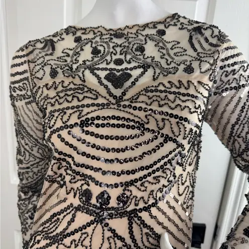 CHANG YUANRUIXIA black sequin mesh long sleeve contrast sexy top dress #205 Size M