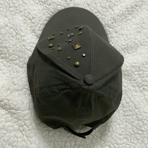 Olive Green Studded Cotton Velcro Strapback Cap