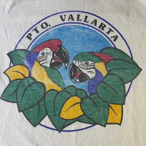 Womens Puerto Vallarta Tank Top Sleeveless Parrot Graphic Beige Sun Dress VTG Tan Size L