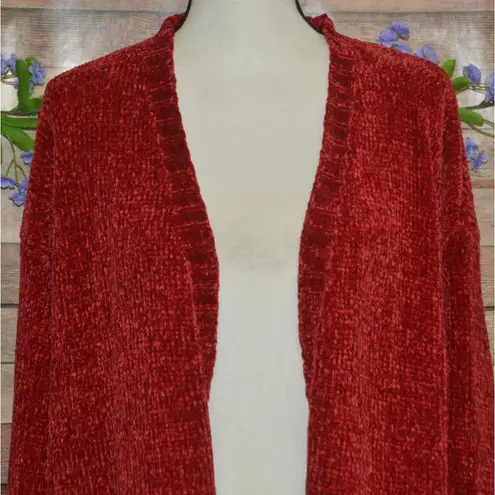 Simply Noelle Ladies Dark Red Open Front Chenille Cardigan Sweater Size 8-10