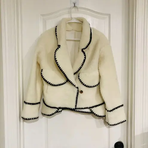 Commense Women's Embroidered Trim Fleece Kimono Jacket White Size Small NWT