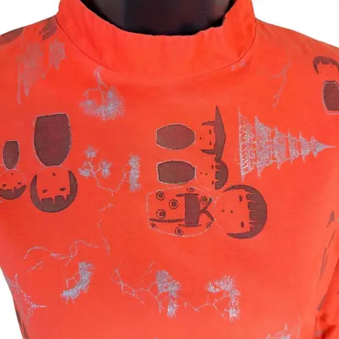 Vintage Japanese Handmade Art Deco Cotton Kimono Dress Size S Orange