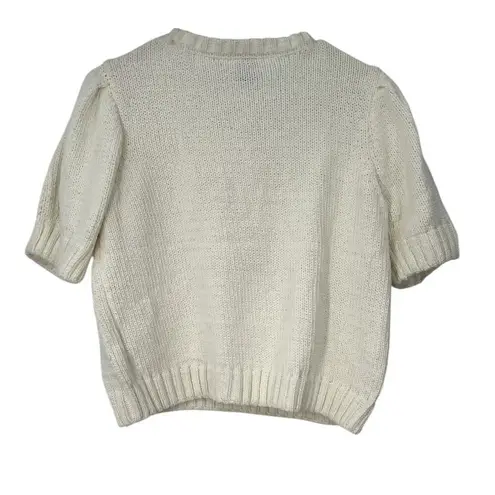 Joie  | M | Knit Short Sleeve Sweater Floral Applique Crochet Top Women's