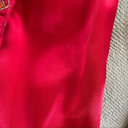 Vintage 80s Asian Chinese 3pc Outfit Duster Satin Pants Crossbody Purse M Red Size M