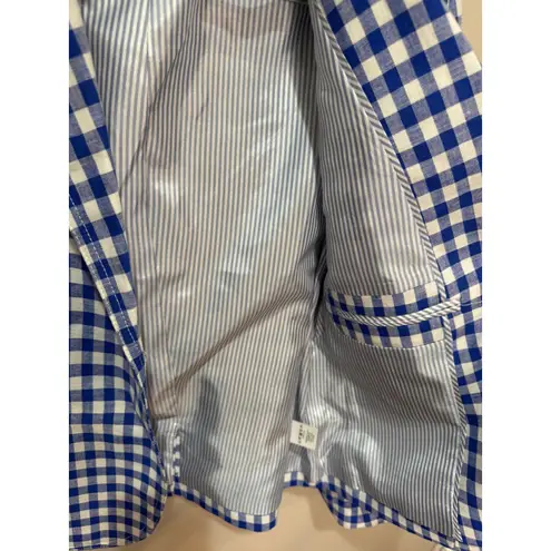 J.Crew Blue & White Gingham Campbell Blazer Size 10P Linen Cotton