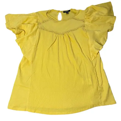 Espresso Yellow Flowy Dress Shirt Short Sleeve Size M