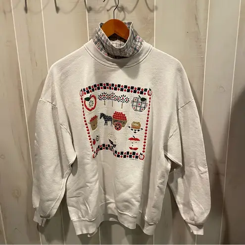 Sweet vintage 80s creamy apple granny turtleneck oversized sweatshirt holiday White Size XL