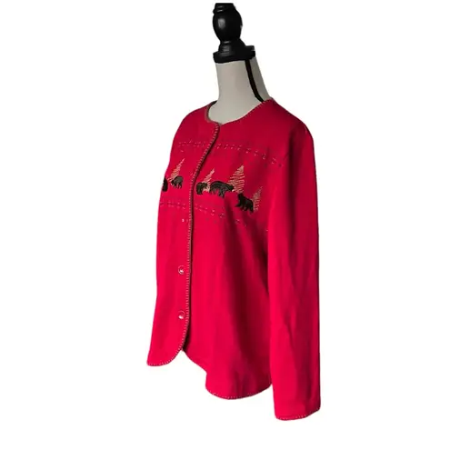 Breckenridge Vintage embroidered Bears and trees Button up sweatshirt. Size XL