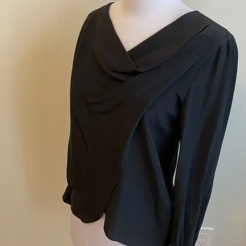 Amanda Uprichard  Black Silk Crossover Panel Blouse
