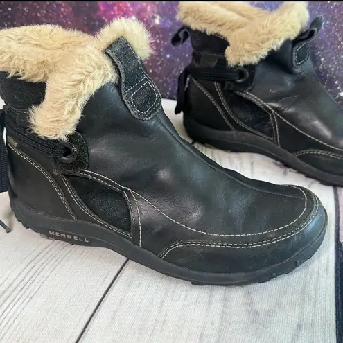Merrell Women's Misha Black Leather Insulated Faux Fur Ankle Booties Size 9
