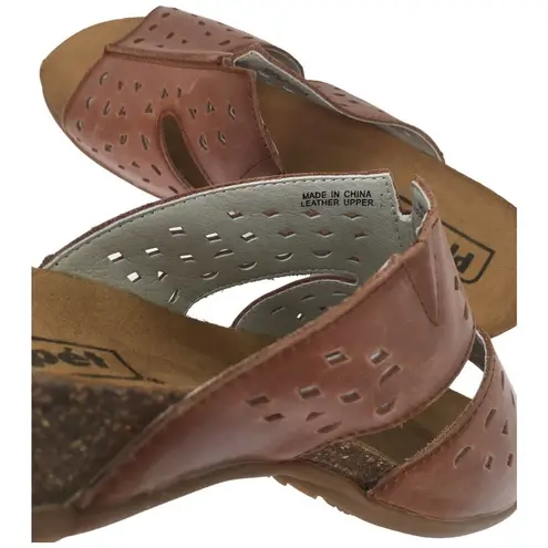 Propet Fionna Leather Cork Laser Cut Slides Sandal Womens Brown 7