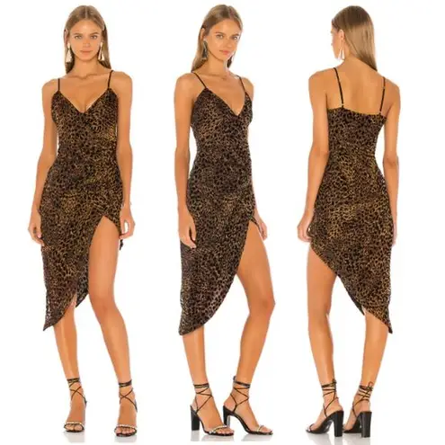 Camila Coelho  Juliana Sleeveless Asymmetric Midi Dress Brown Leopard Women's XS