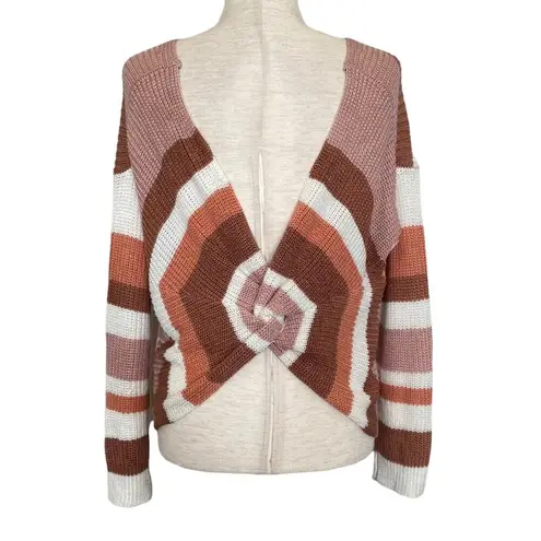 Cage Multicolor Colorblock Twist Back Lightweight Sweater Size Large Pastel Pink