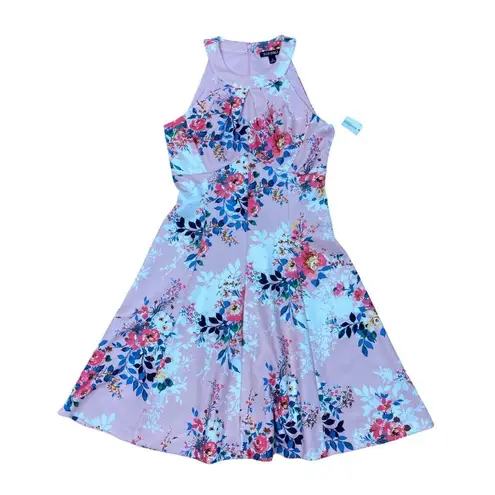 Roz & Ali New Floral Print Dress Womens 4 Pink Sleeveless Keyhole Romantic Flare