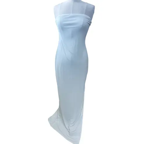 Club L London White Maxi Tube Dress w/Thigh High Split Size 12 Bridal Resortwear