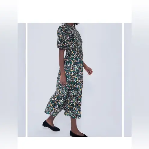 Tuckernuck Hyacinth House Samantha Midi Dress XXL NWT Black Multi Floral Smocked Cotton