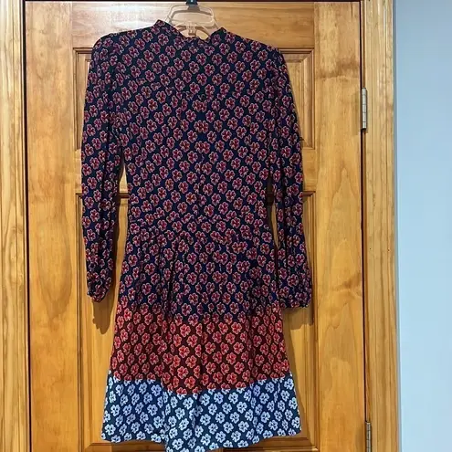 Gap  Color Block Tie Neck Blue and Red Dress with Clover Print Women’s Size 2