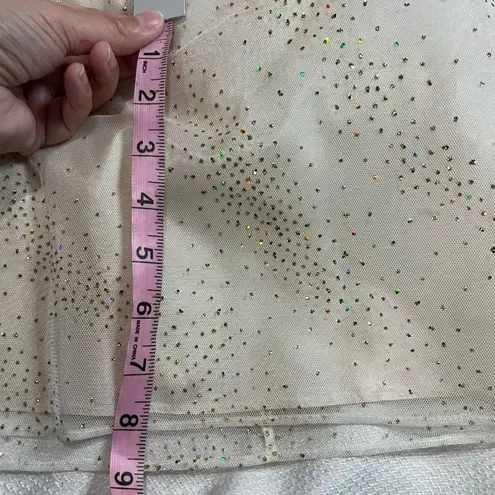 Onyx Nite Y2K Cream Gold Glitter Sparkle Spaghetti Strap Formal Dress