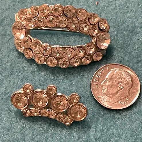 Lot of 2 vintage Pot Metal Rhinestone Brooches