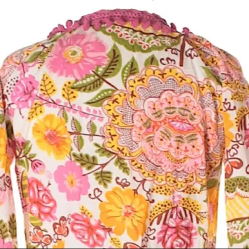 Monique Leshman š Floral Print Pom Pom Tunic Top š Fuchsia Pink Spring Yellow