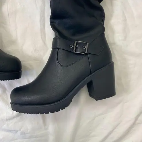 Dream Paris NEW Dream Pairs Black Chunky Platform Buckle Slouchy Knee High Heel Boots US 8.5 - Image 5